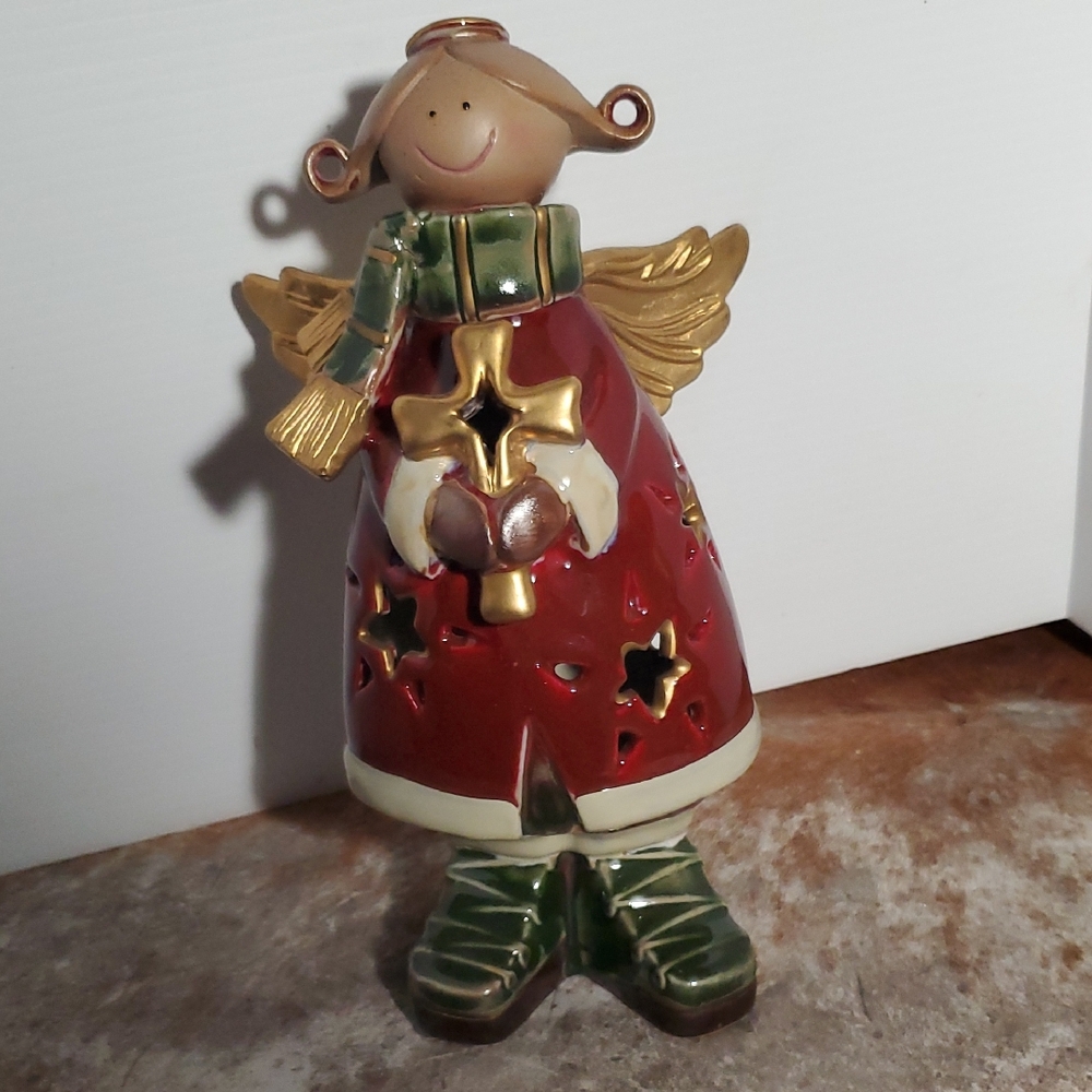 Festive Angel Figurine with Gold Wings